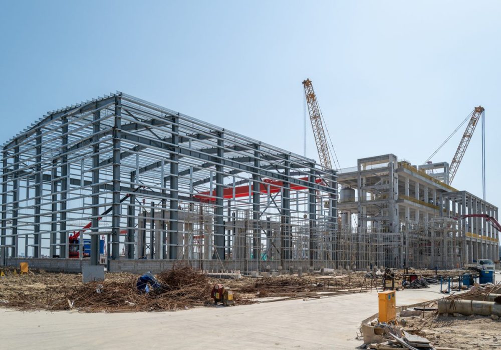 Unfinished steel structure workshop of large factory